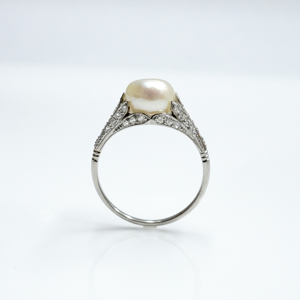 アンティークジュエリー リング バロックパール ダイヤモンド Pt アンティークリング
