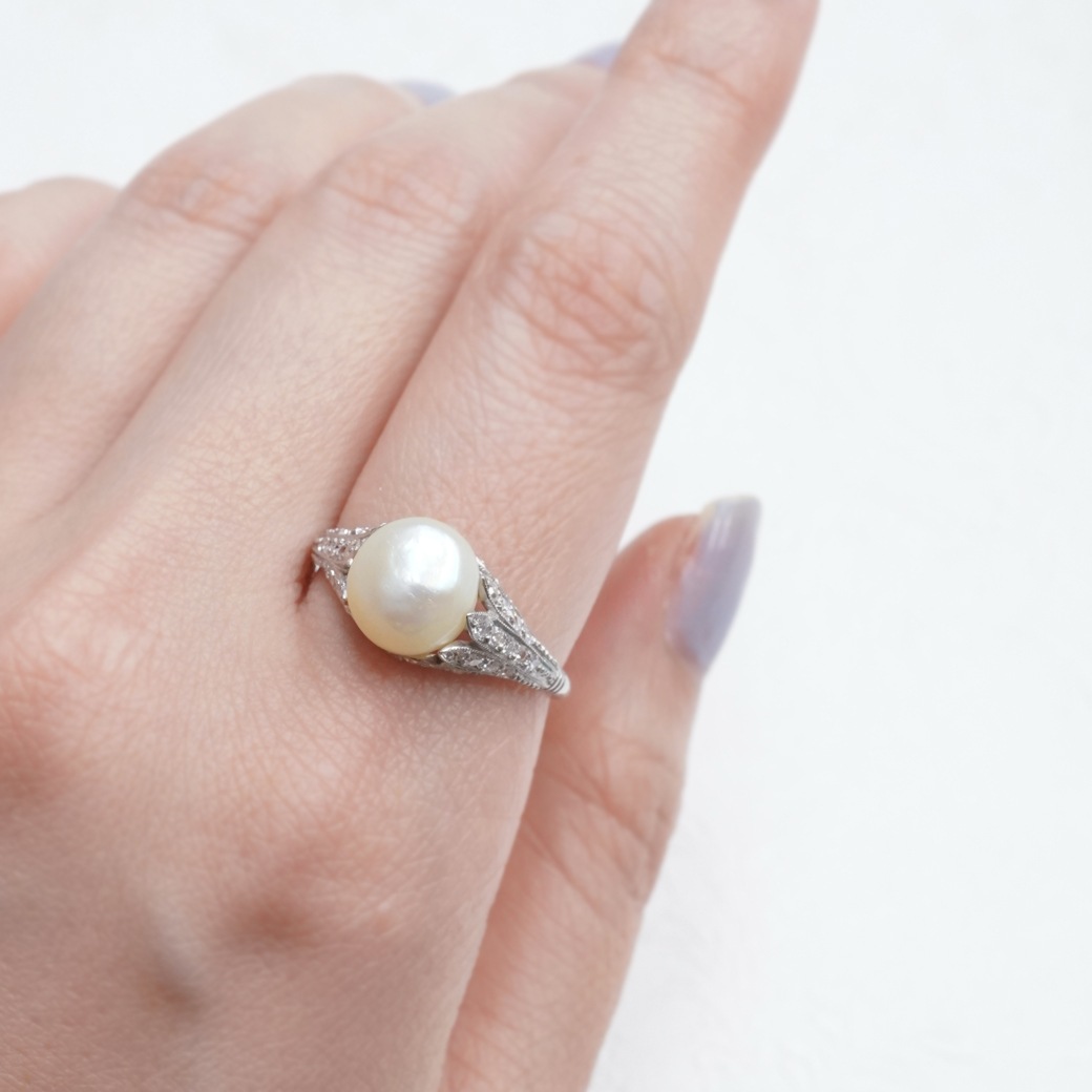 アンティークジュエリー リング バロックパール ダイヤモンド Pt アンティークリング