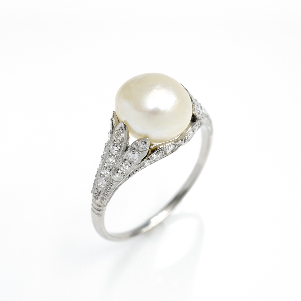 アンティークジュエリー リング バロックパール ダイヤモンド Pt アンティークリング