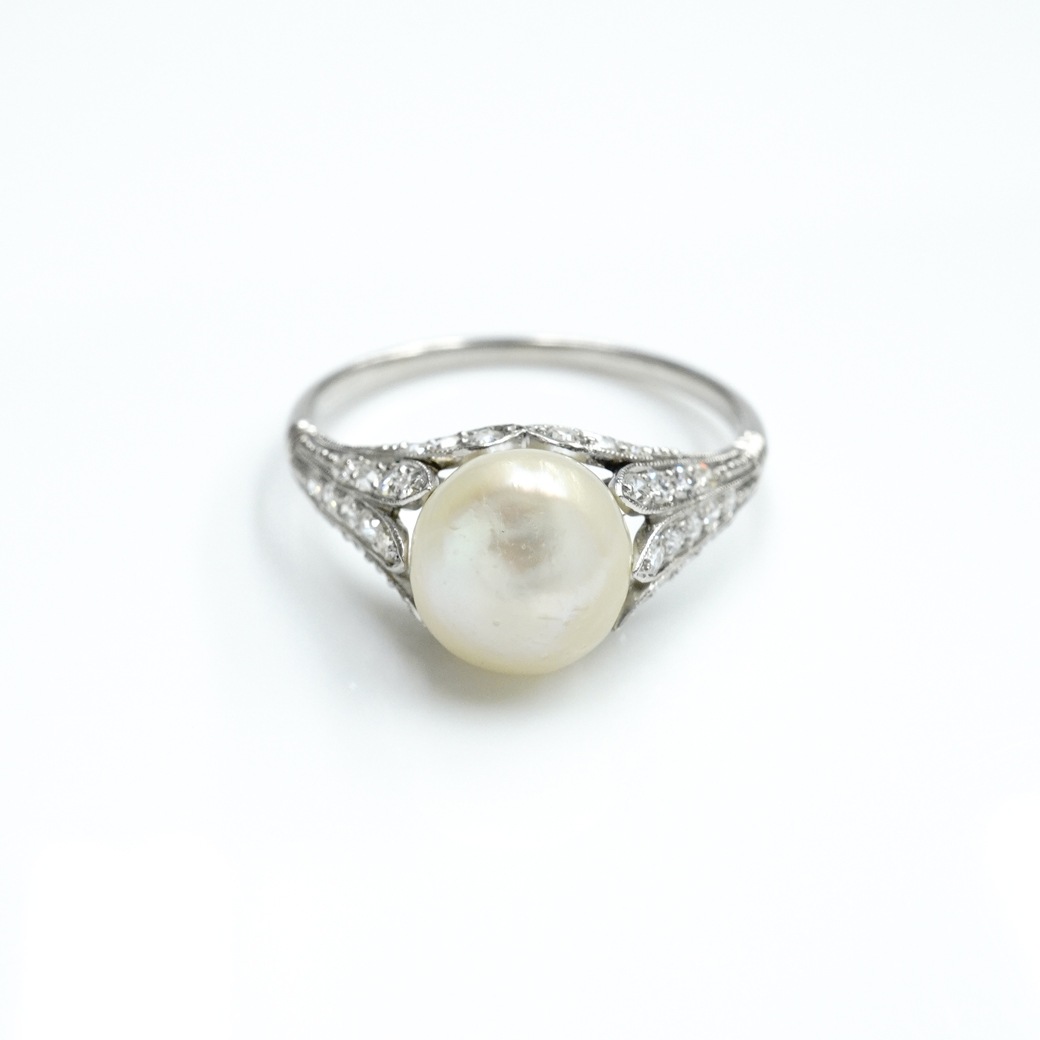 アンティークジュエリー リング バロックパール ダイヤモンド Pt アンティークリング