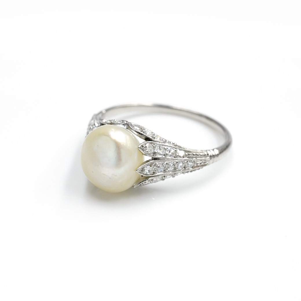 アンティークジュエリー リング バロックパール ダイヤモンド Pt アンティークリング