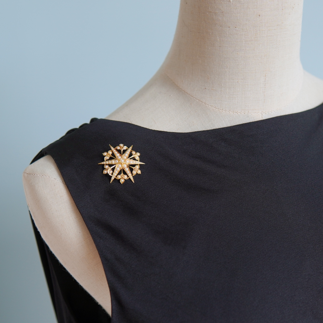 アンティークジュエリー アンティークブローチ スターバースト パール