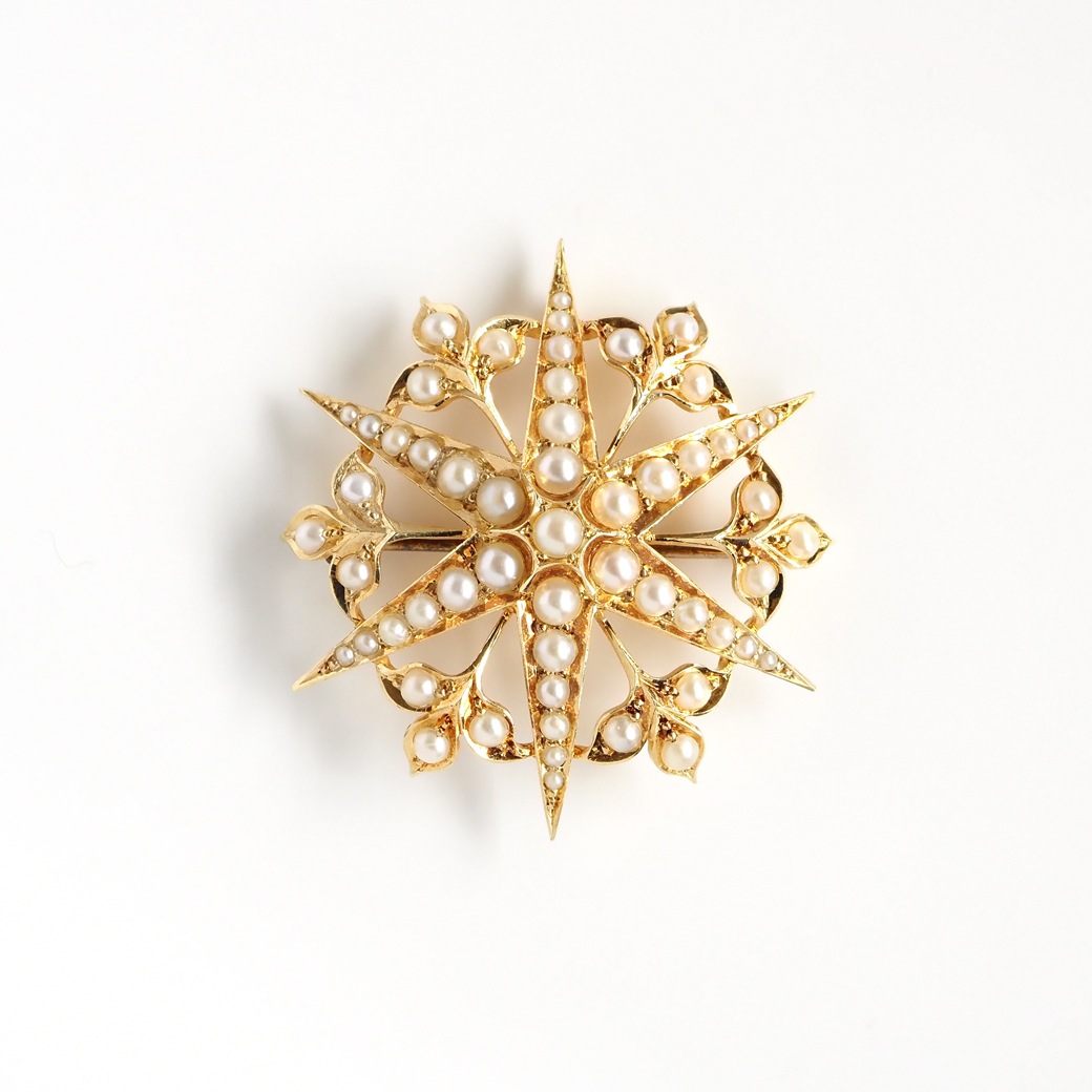 アンティークジュエリー ブローチ スターバースト パール アンティークブローチ