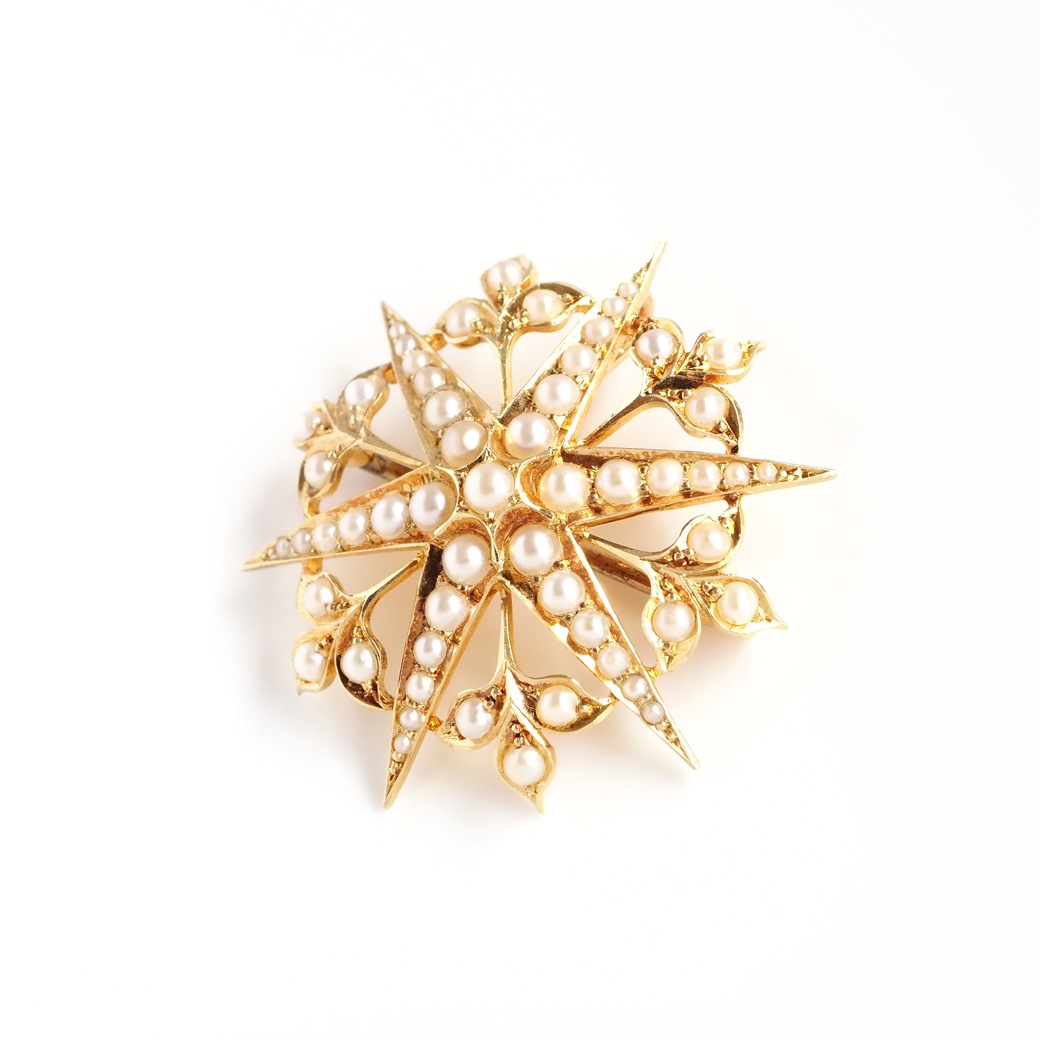 アンティークジュエリー ブローチ スターバースト パール アンティークブローチ