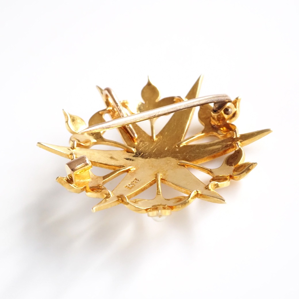 アンティークジュエリー ブローチ スターバースト パール アンティークブローチ