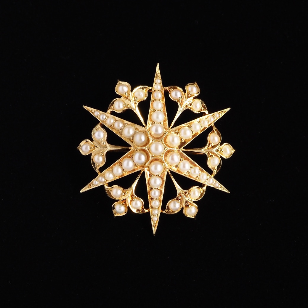 アンティークジュエリー ブローチ スターバースト パール アンティークブローチ