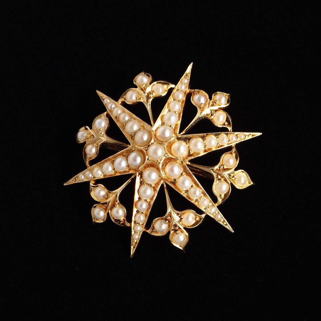 アンティークジュエリー ブローチ スターバースト パール アンティークブローチ