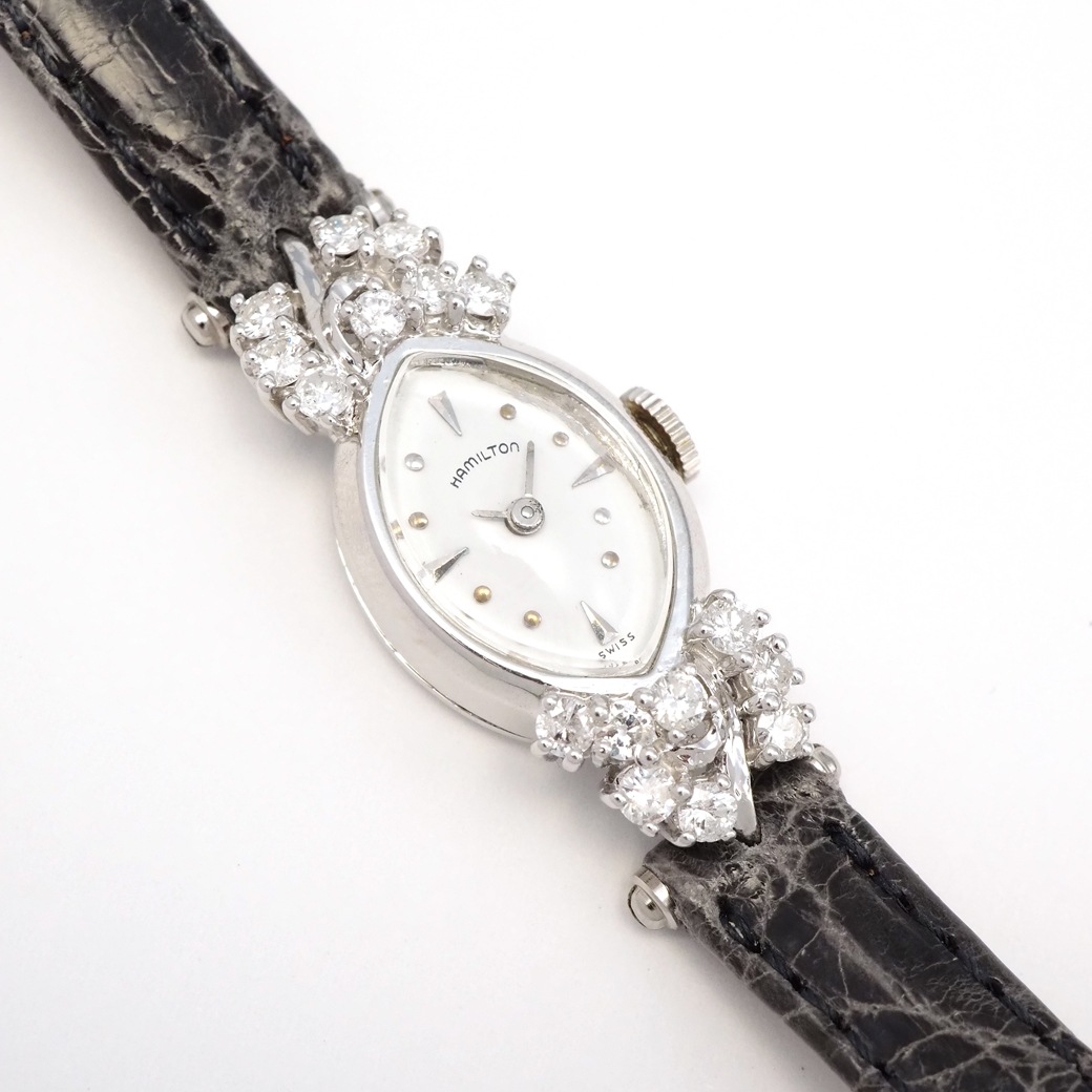 アンティークウォッチ ハミルトン ダイヤモンド装飾 マーキス ホワイトゴールドケース