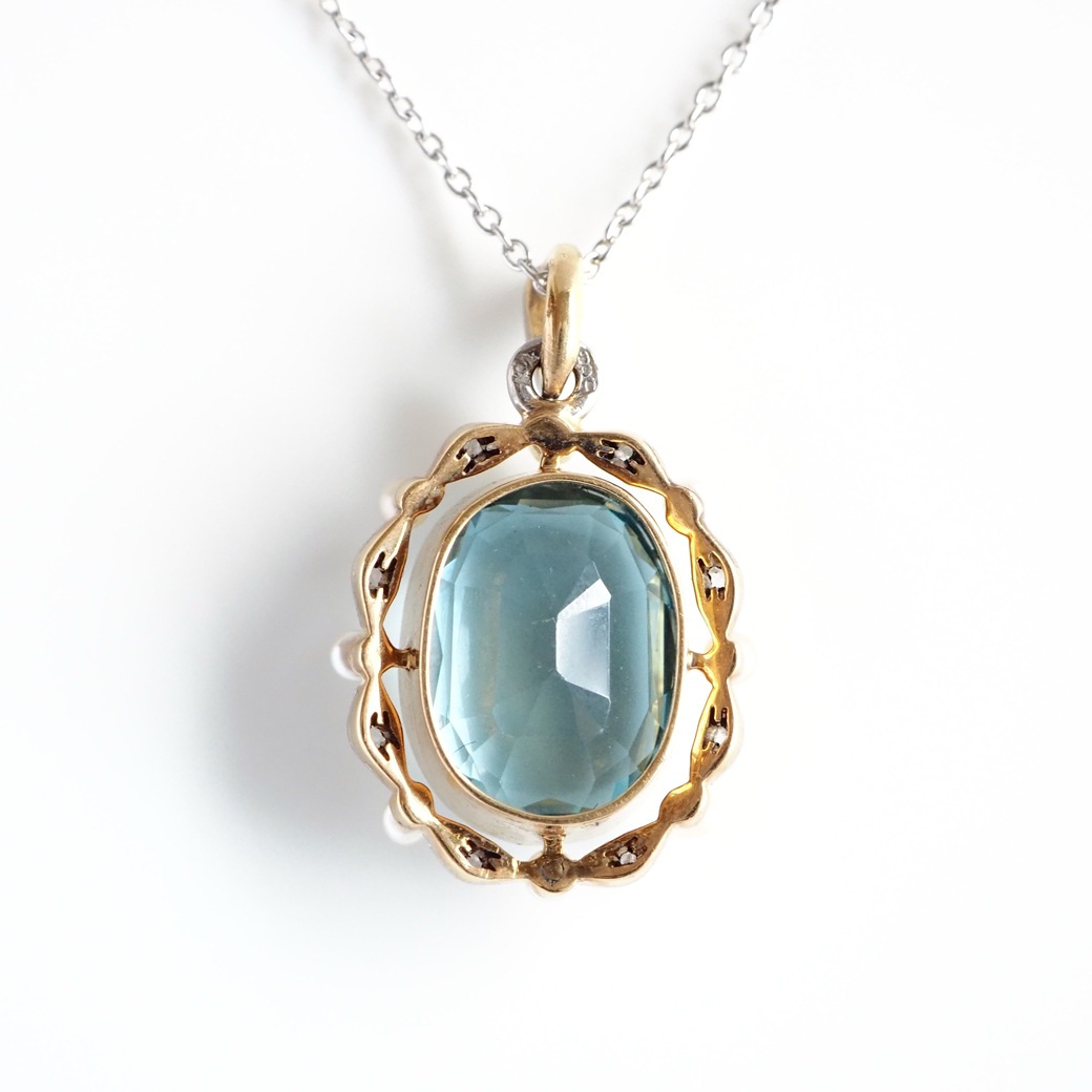 アンティークジュエリー ネックレス アクアマリン パール ダイヤモンド アンティークペンダント
