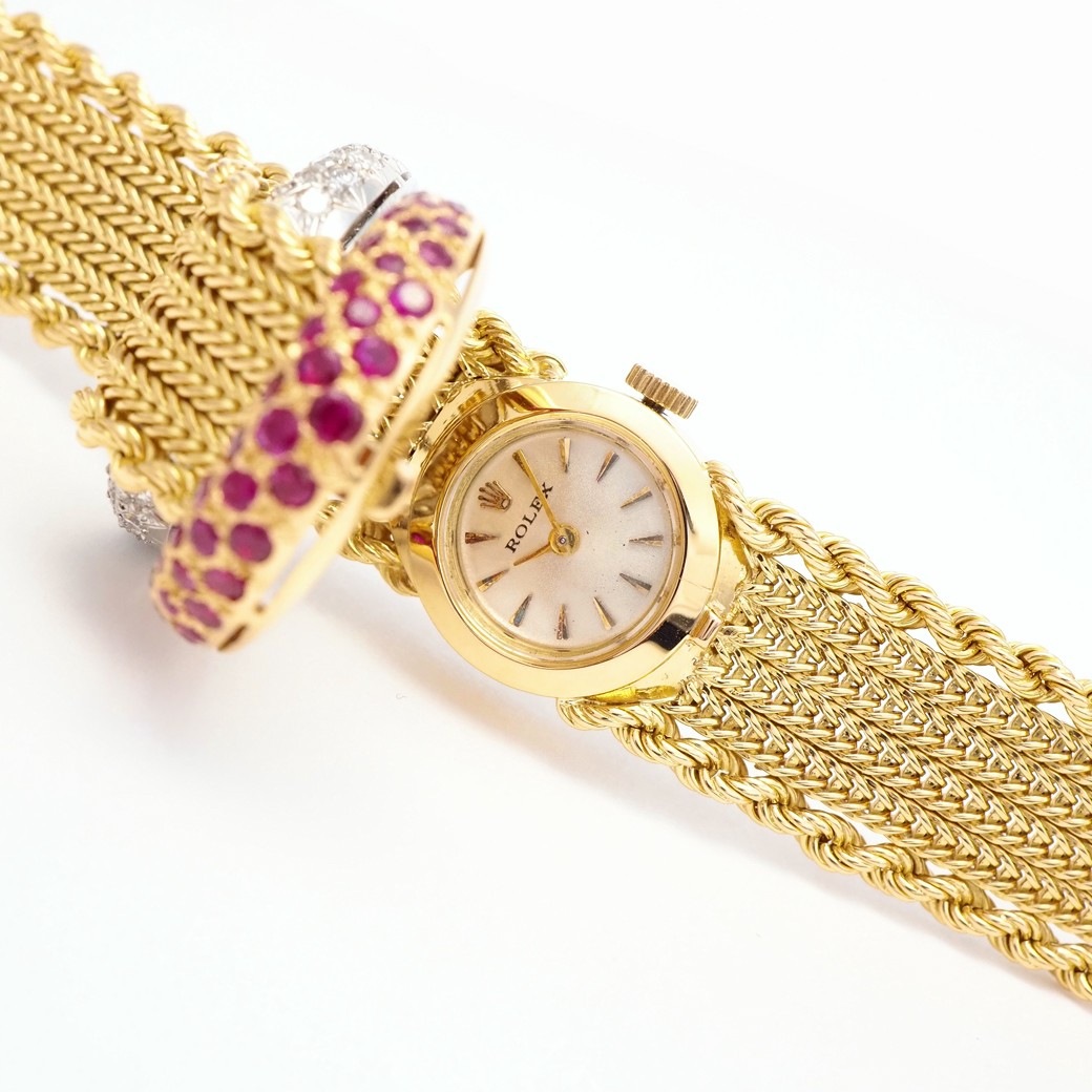 アンティークウォッチ ロレックス ルビー ダイヤモンド装飾 カバーウォッチ ゴールドブレスレット