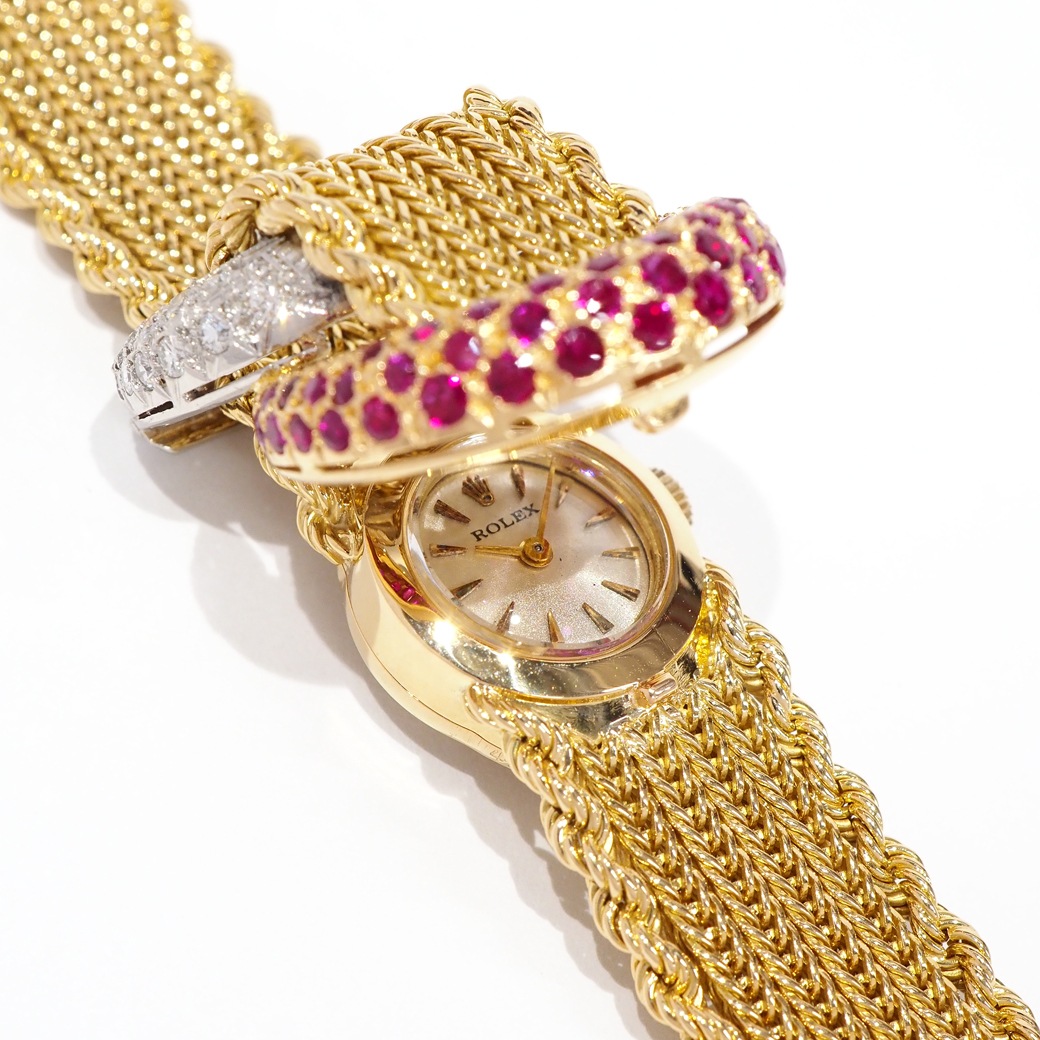 アンティークウォッチ ロレックス ルビー ダイヤモンド装飾 カバーウォッチ ゴールドブレスレット