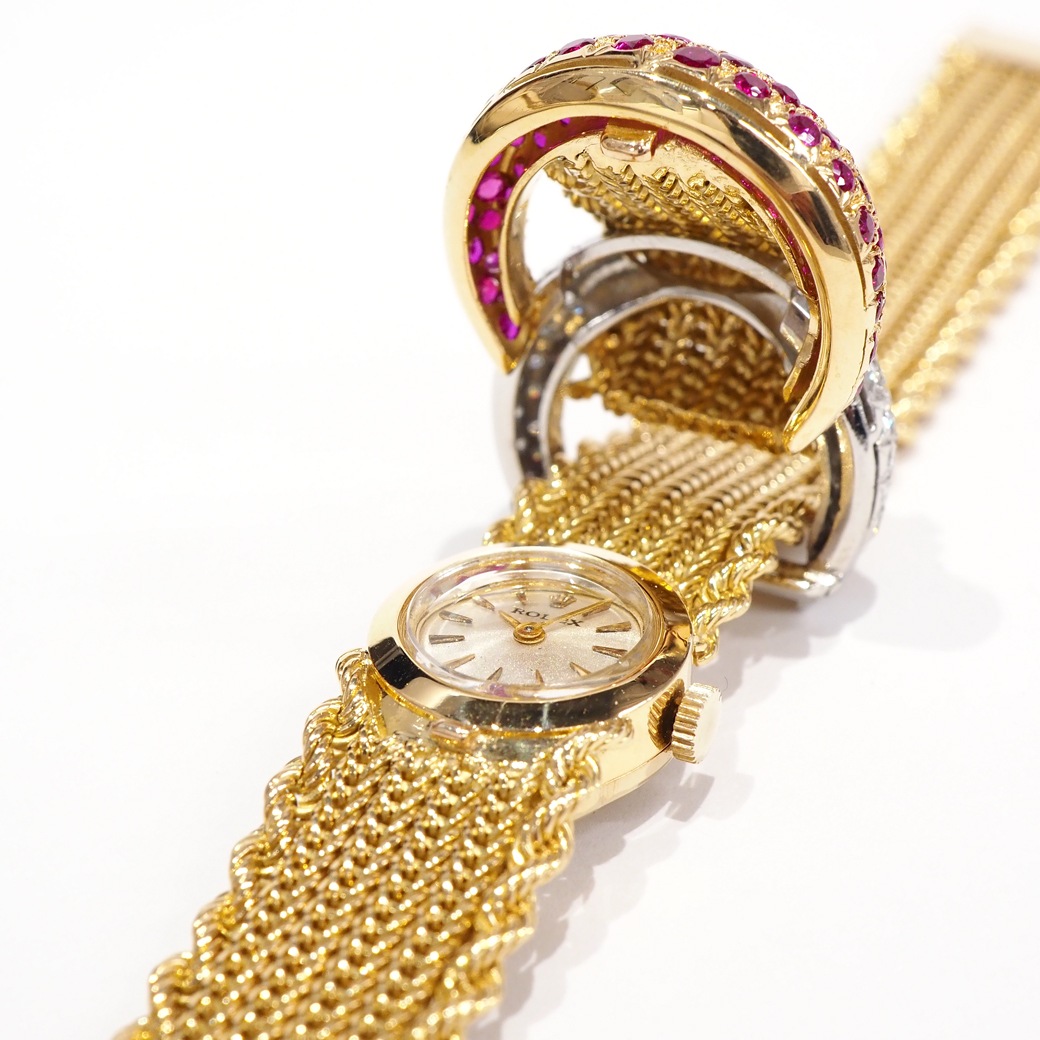 アンティークウォッチ ロレックス ルビー ダイヤモンド装飾 カバーウォッチ ゴールドブレスレット