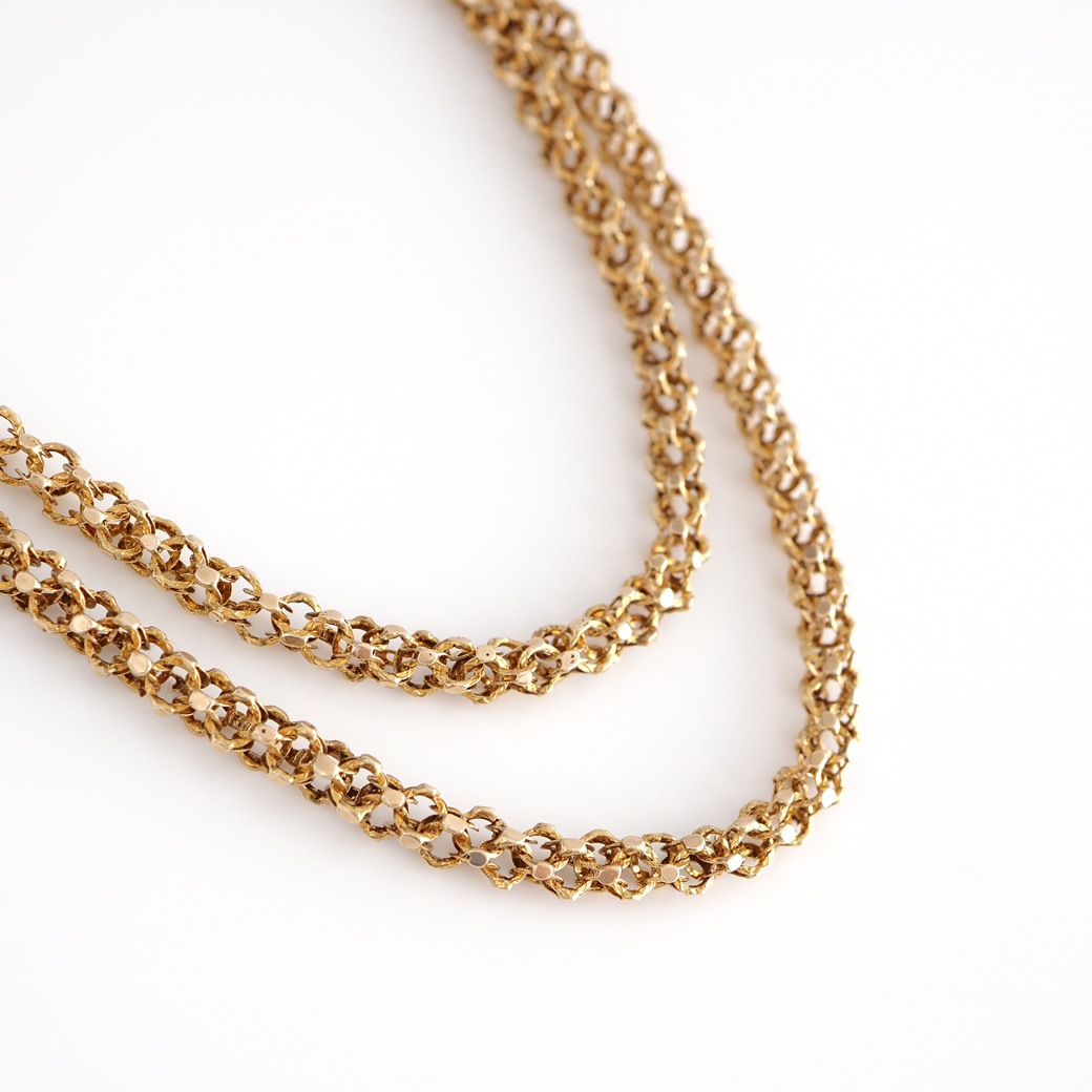 アンティークジュエリー ネックレス アメシストクラスプ ゴールド ロングチェーン アンティークネックレス