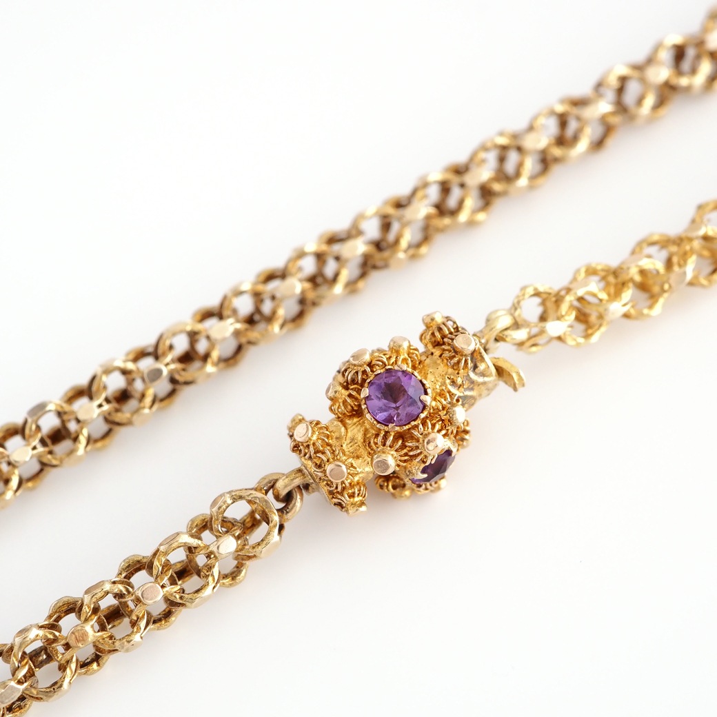 アンティークジュエリー ネックレス アメシストクラスプ ゴールド ロングチェーン アンティークネックレス