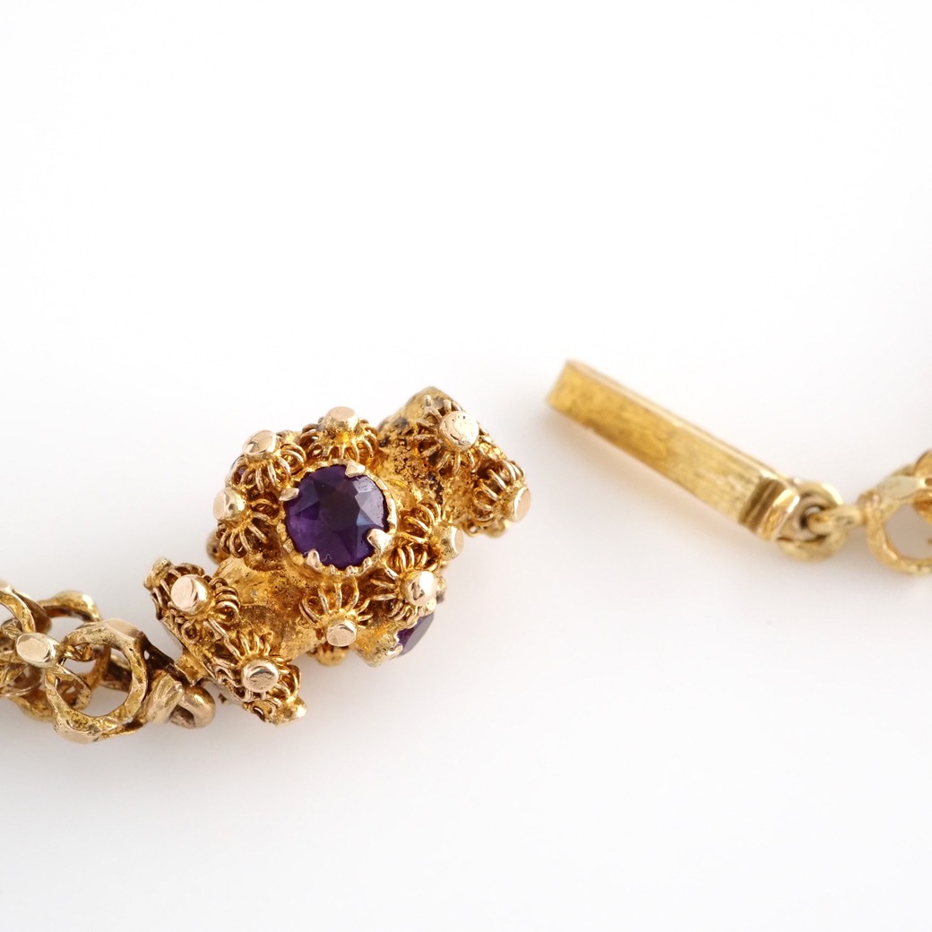 アンティークジュエリー ネックレス アメシストクラスプ ゴールド ロングチェーン アンティークネックレス