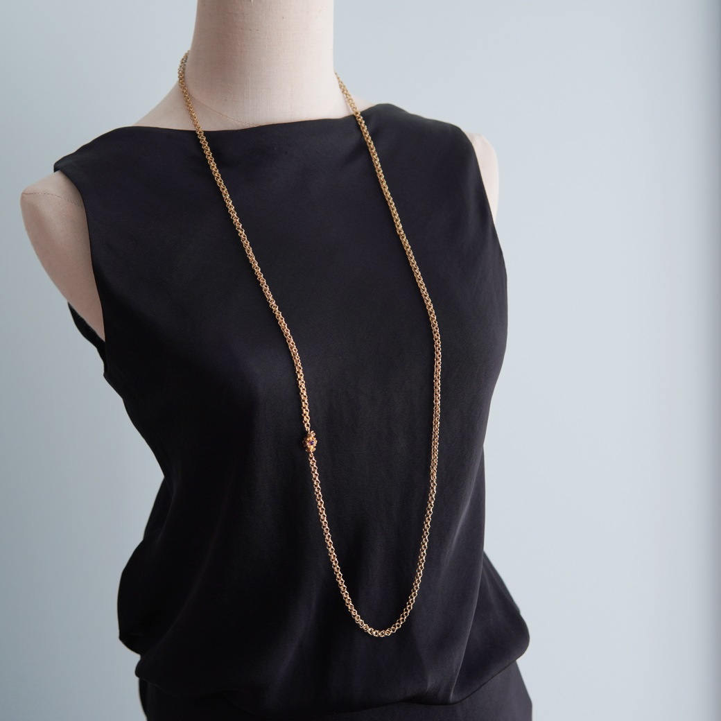 アンティークジュエリー ネックレス アメシストクラスプ ゴールド ロングチェーン アンティークネックレス