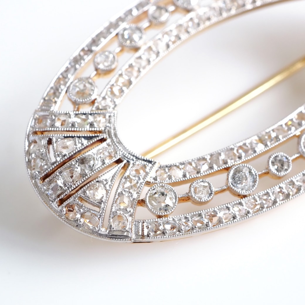 アンティークジュエリー ブローチ ダイヤモンド オーバルサークル アンティークブローチ