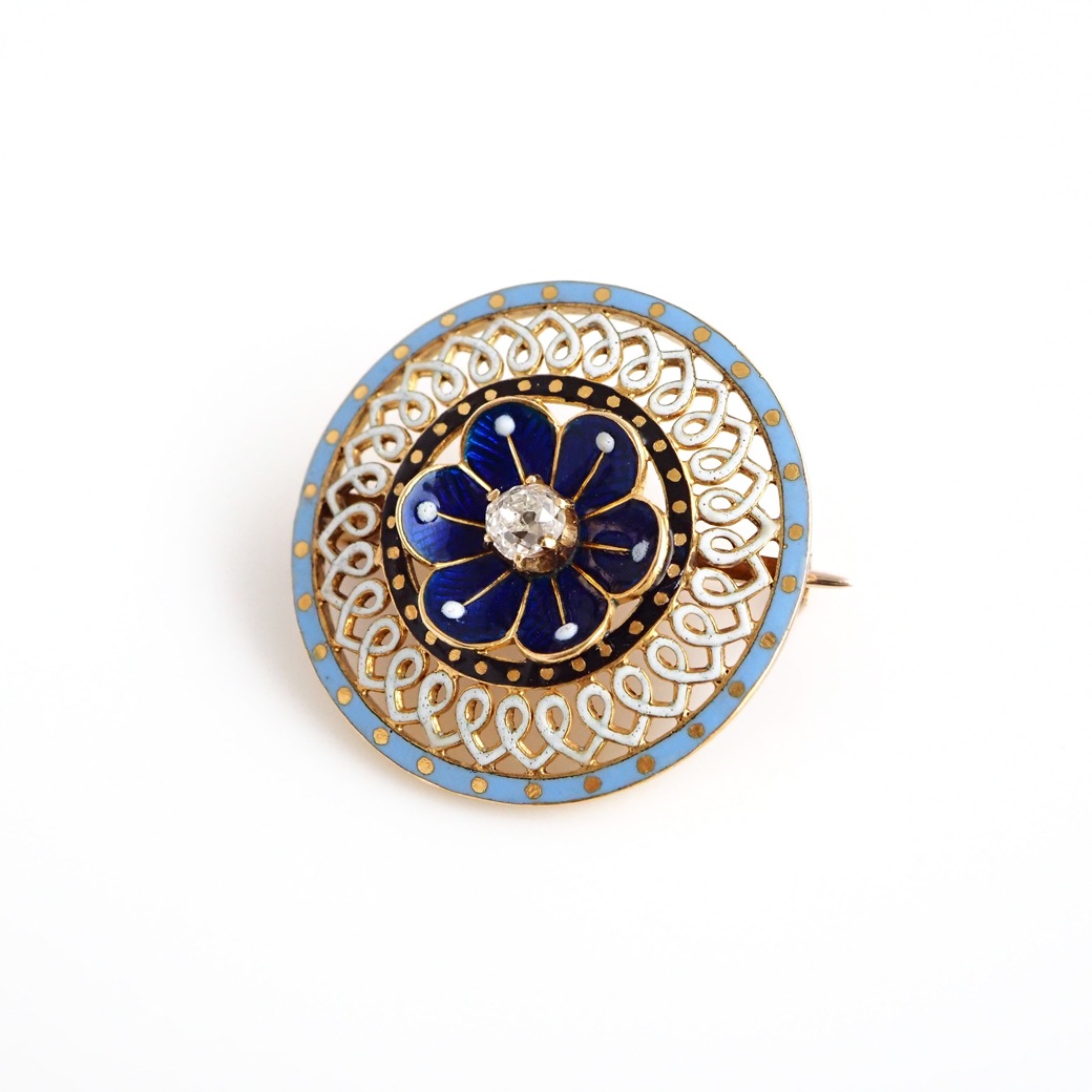 アンティークジュエリー ブローチ エナメル ダイヤモンド アンティークブローチ