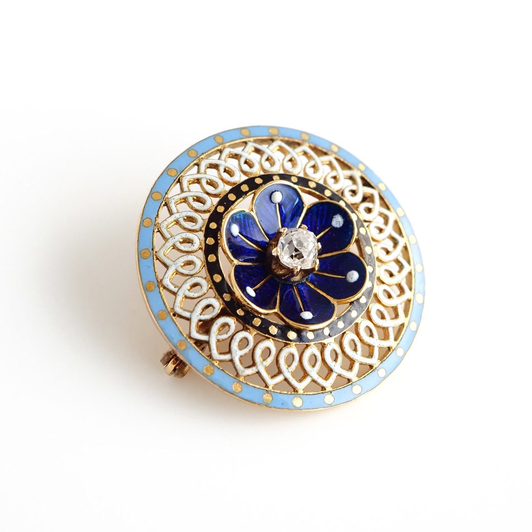 アンティークジュエリー ブローチ エナメル ダイヤモンド アンティークブローチ
