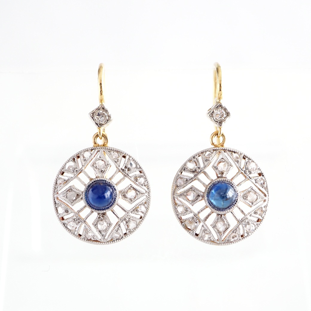 アンティークジュエリー イヤリング&ピアス サファイア ダイヤモンド 透かし アンティークピアス