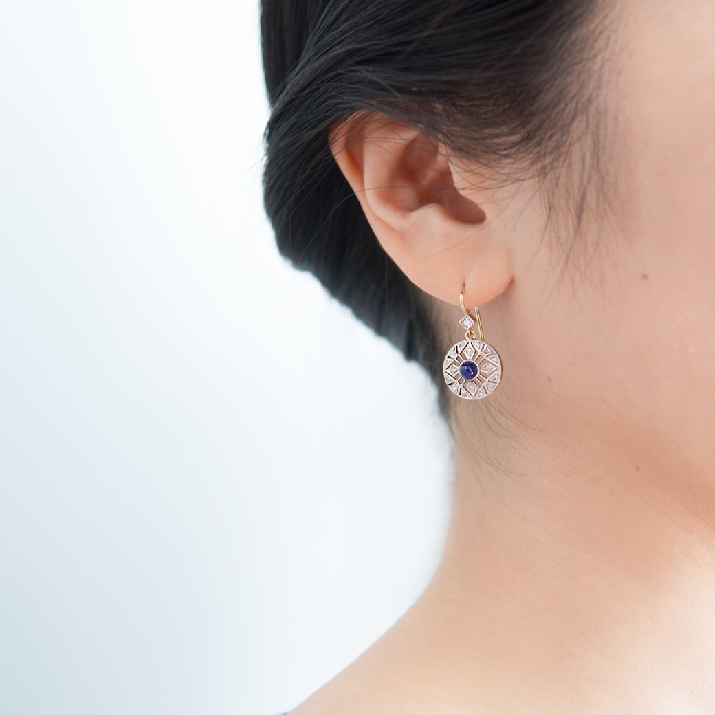 アンティークジュエリー イヤリング&ピアス サファイア ダイヤモンド 透かし アンティークピアス