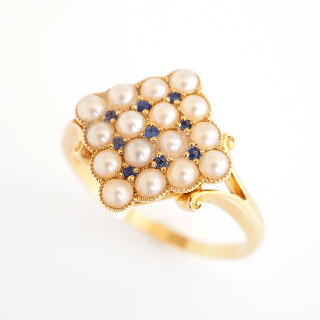 アンティークジュエリー リング パール サファイア パヴェ アンティークリング