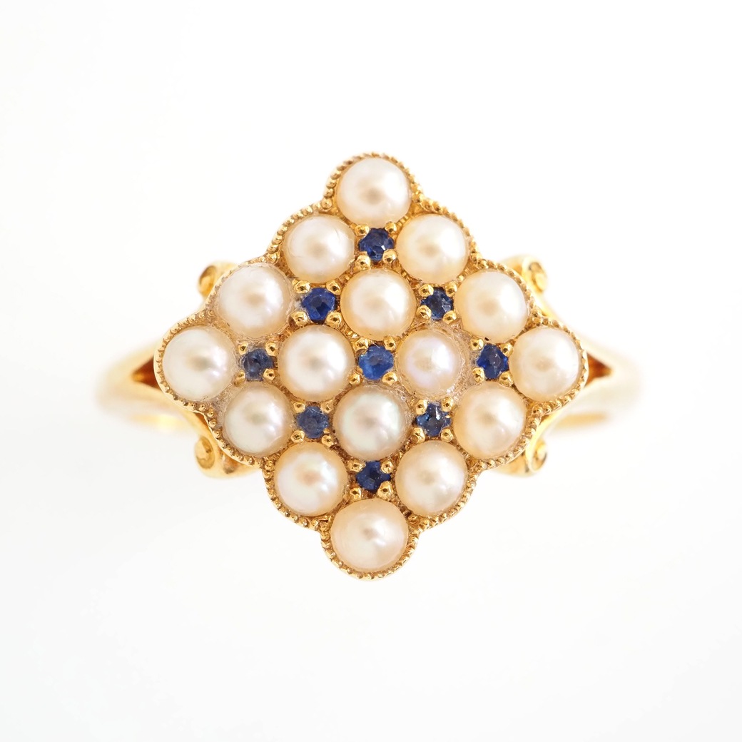 アンティークジュエリー リング パール サファイア パヴェ アンティークリング