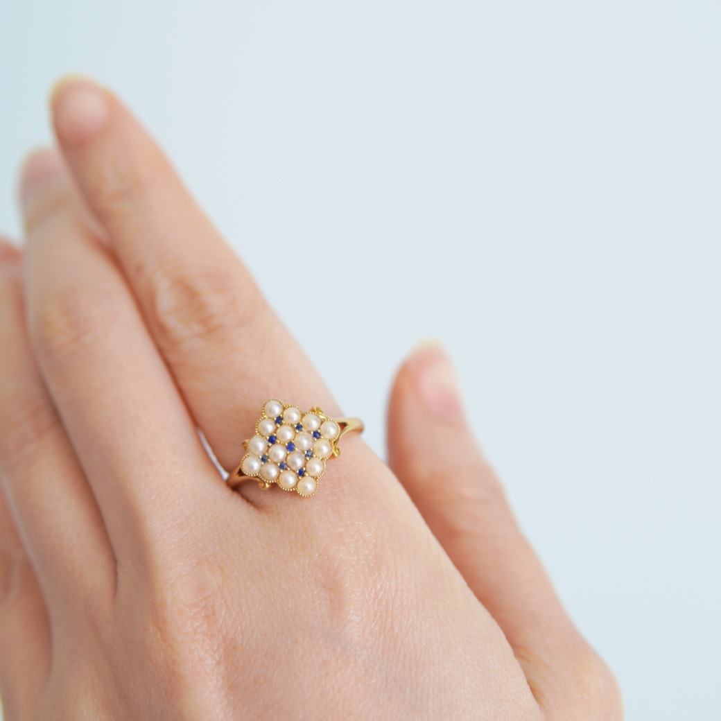 アンティークジュエリー リング パール サファイア パヴェ アンティークリング