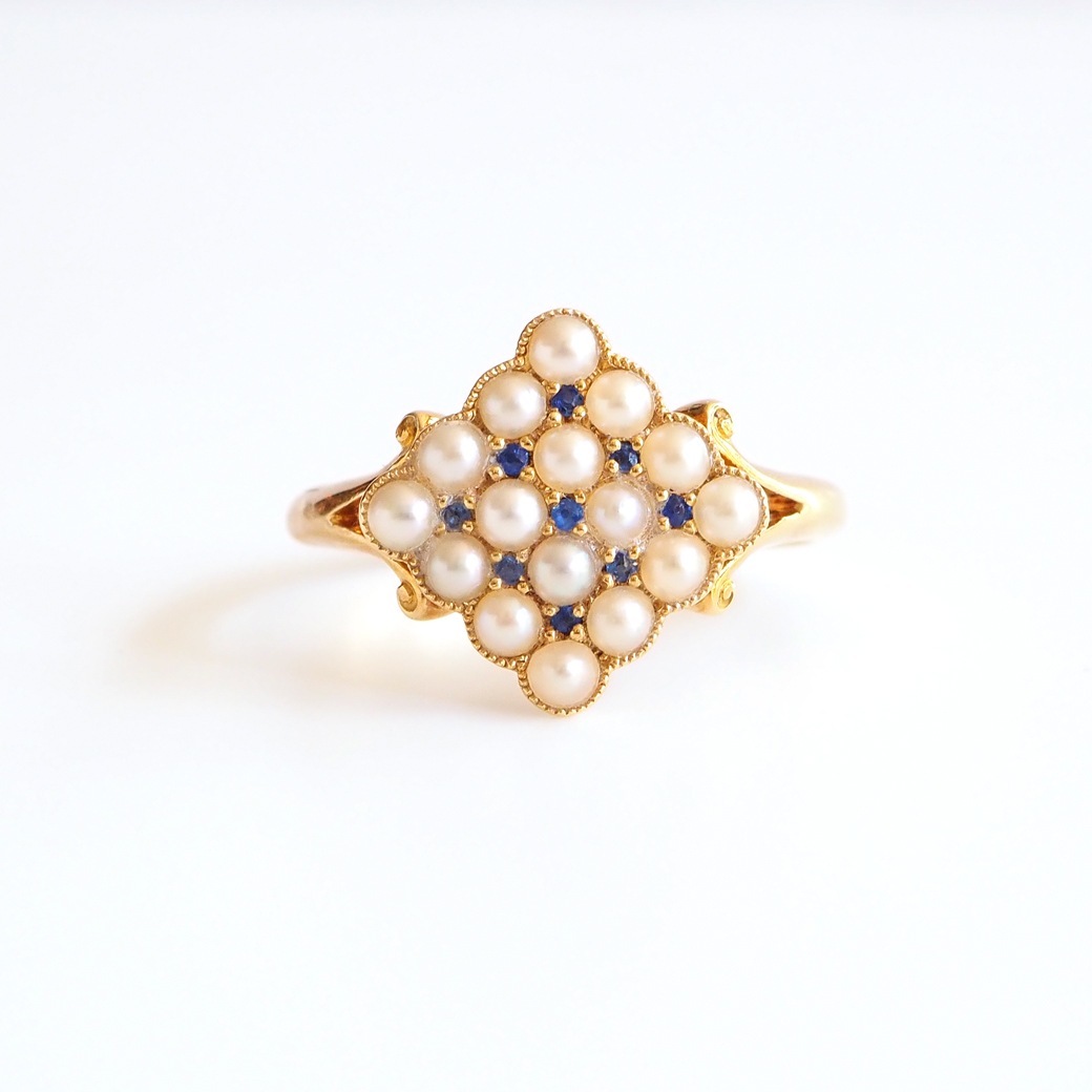 アンティークジュエリー リング パール サファイア パヴェ アンティークリング