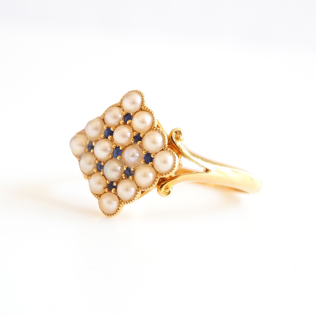 アンティークジュエリー リング パール サファイア パヴェ アンティークリング
