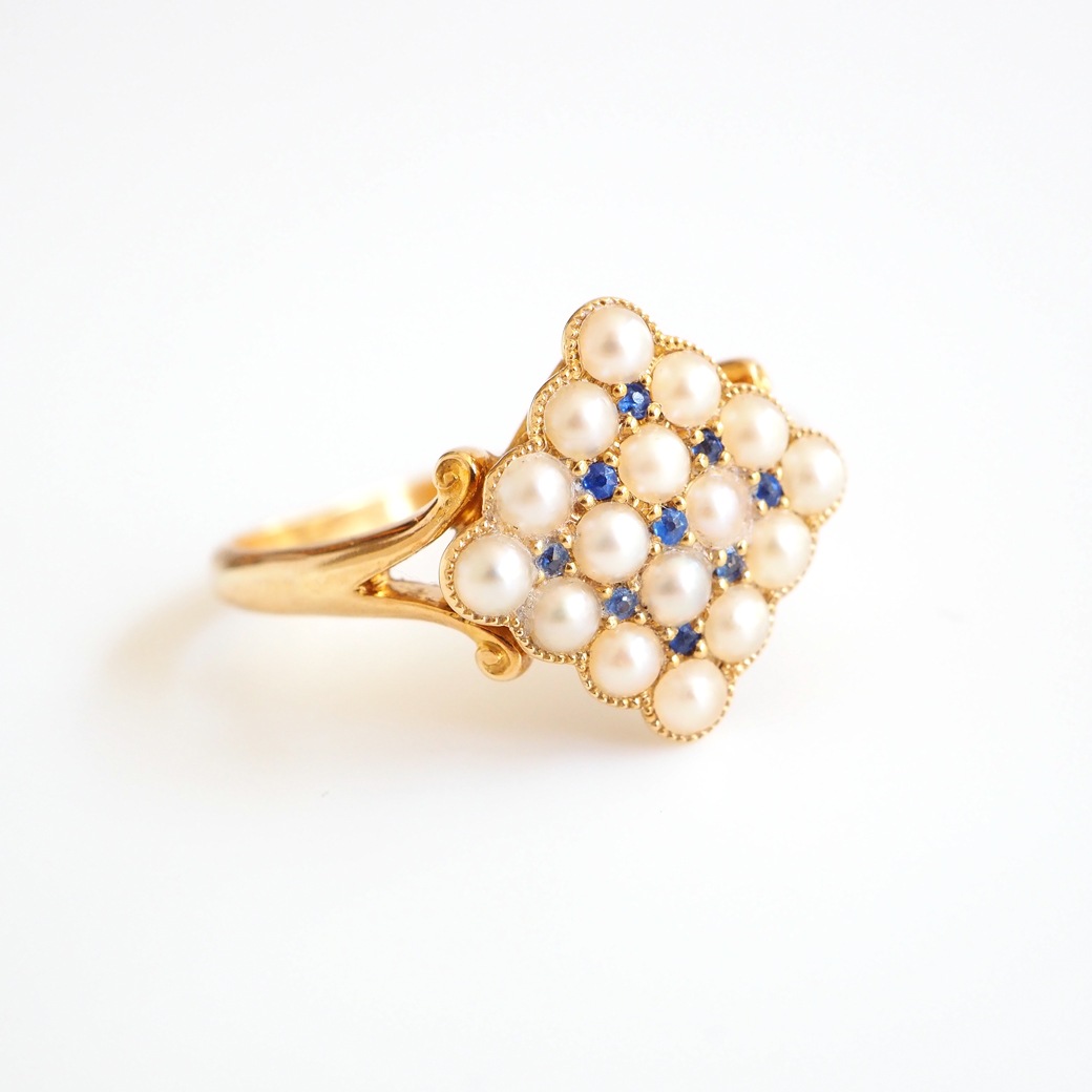 アンティークジュエリー リング パール サファイア パヴェ アンティークリング