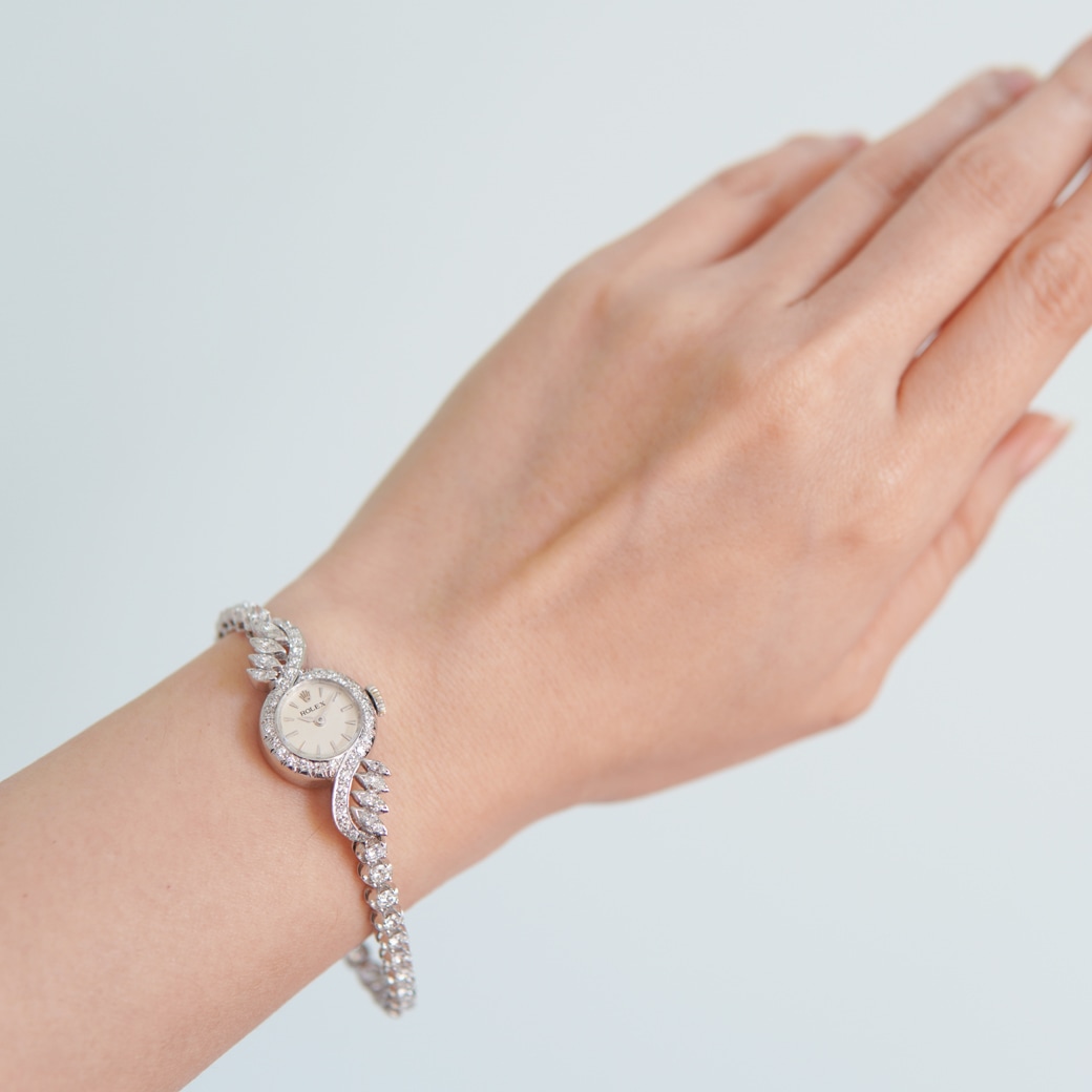 アンティークウォッチ ロレックス ダイヤモンド装飾 ラウンド ホワイトゴールドケース ブレスレット