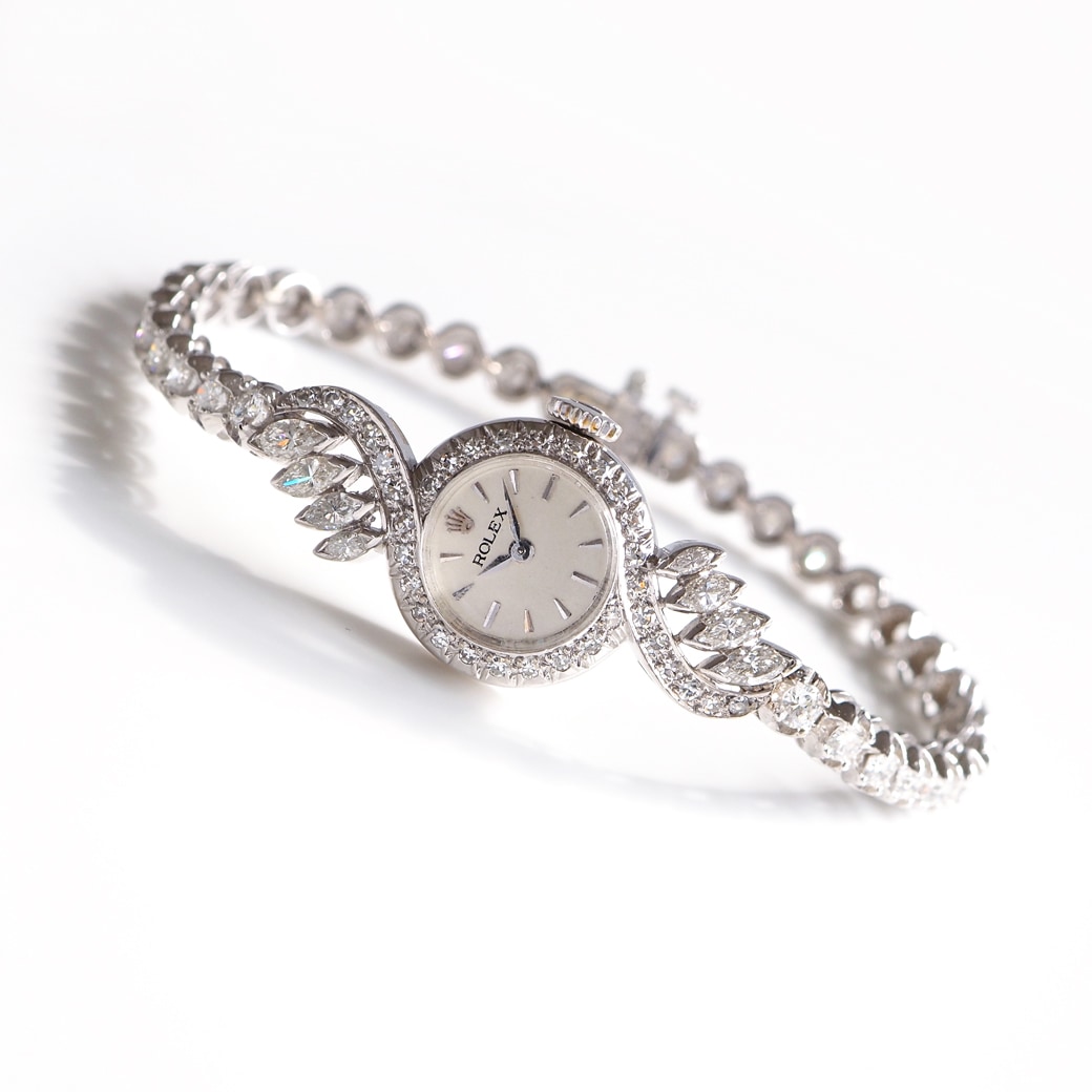 アンティークウォッチ ロレックス ダイヤモンド装飾 ラウンド ホワイトゴールドケース ブレスレット