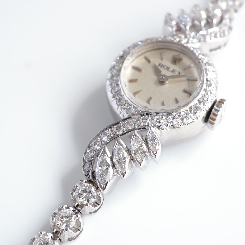 アンティークウォッチ ロレックス ダイヤモンド装飾 ラウンド ホワイトゴールドケース ブレスレット