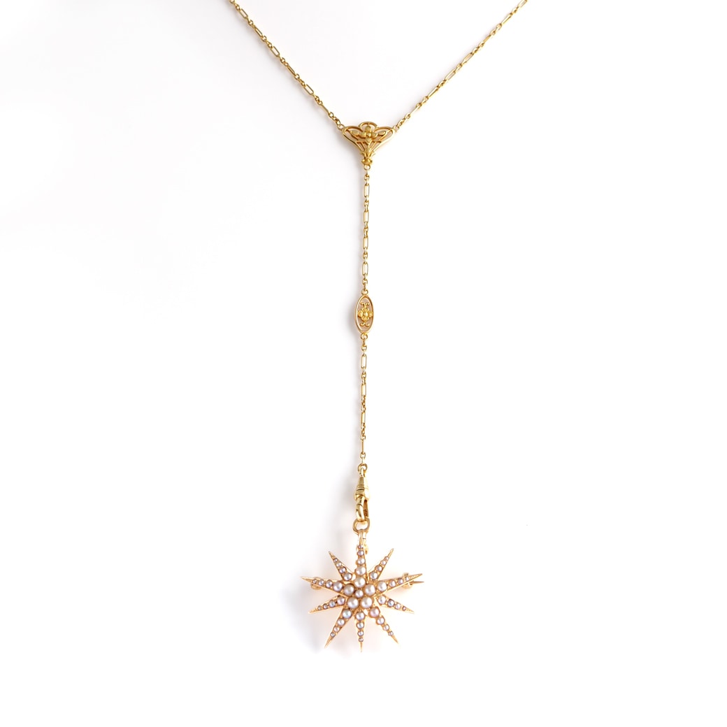 アンティークジュエリー ネックレス 花装飾 ゴールドチェーン アンティークネックレス