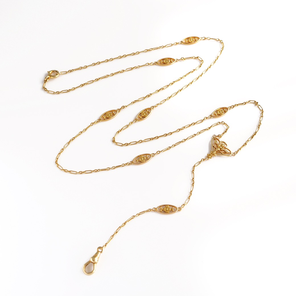 アンティークジュエリー ネックレス 花装飾 ゴールドチェーン アンティークネックレス