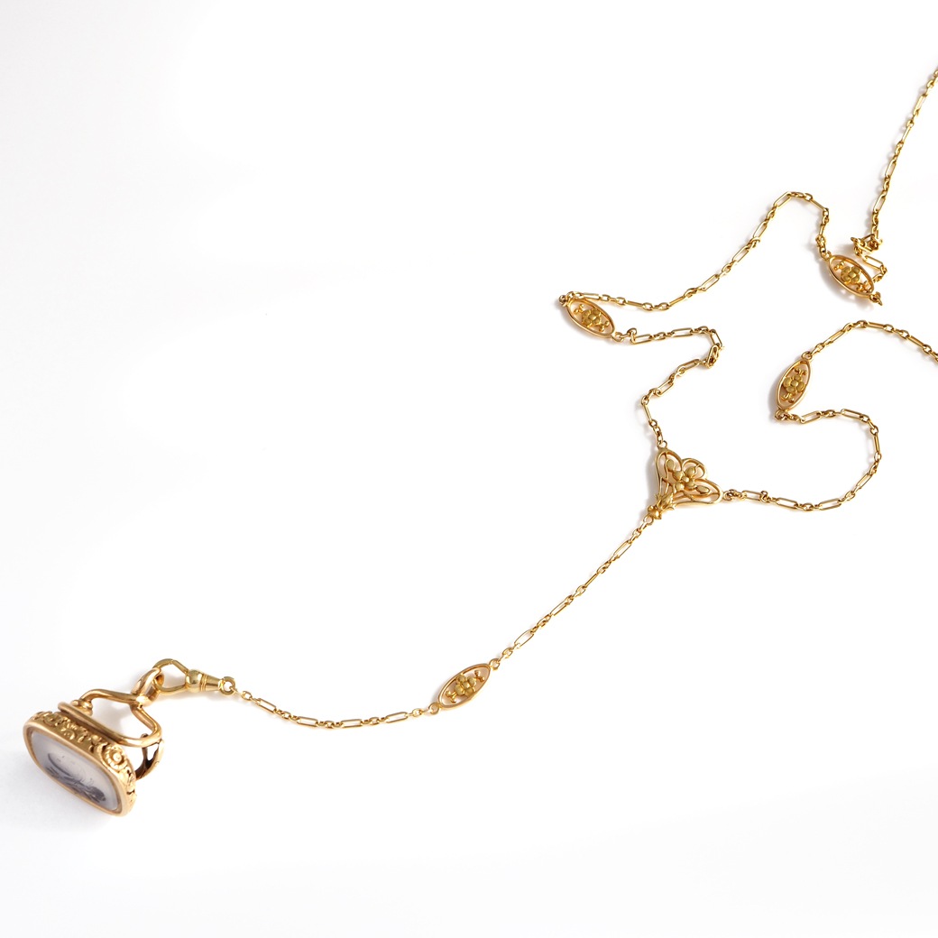 アンティークジュエリー ネックレス 花装飾 ゴールドチェーン アンティークネックレス