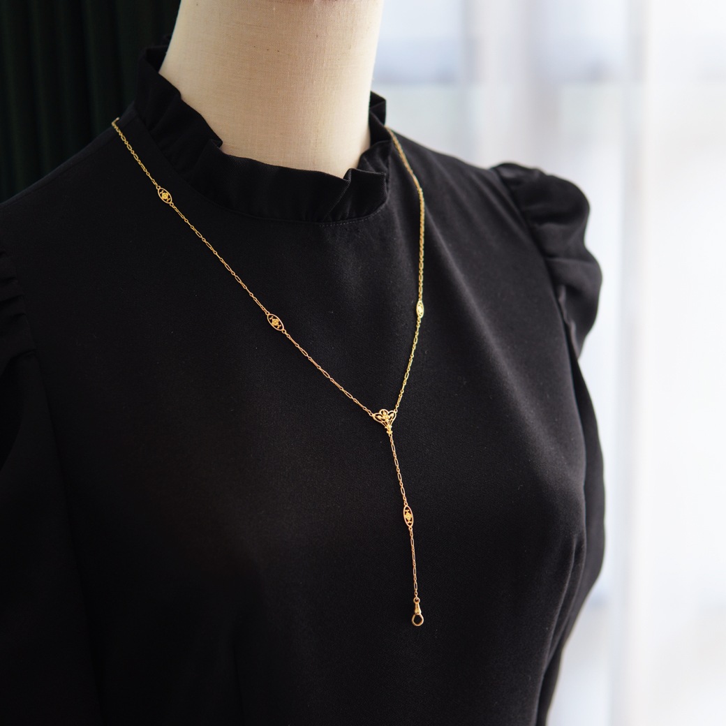 アンティークジュエリー ネックレス 花装飾 ゴールドチェーン アンティークネックレス