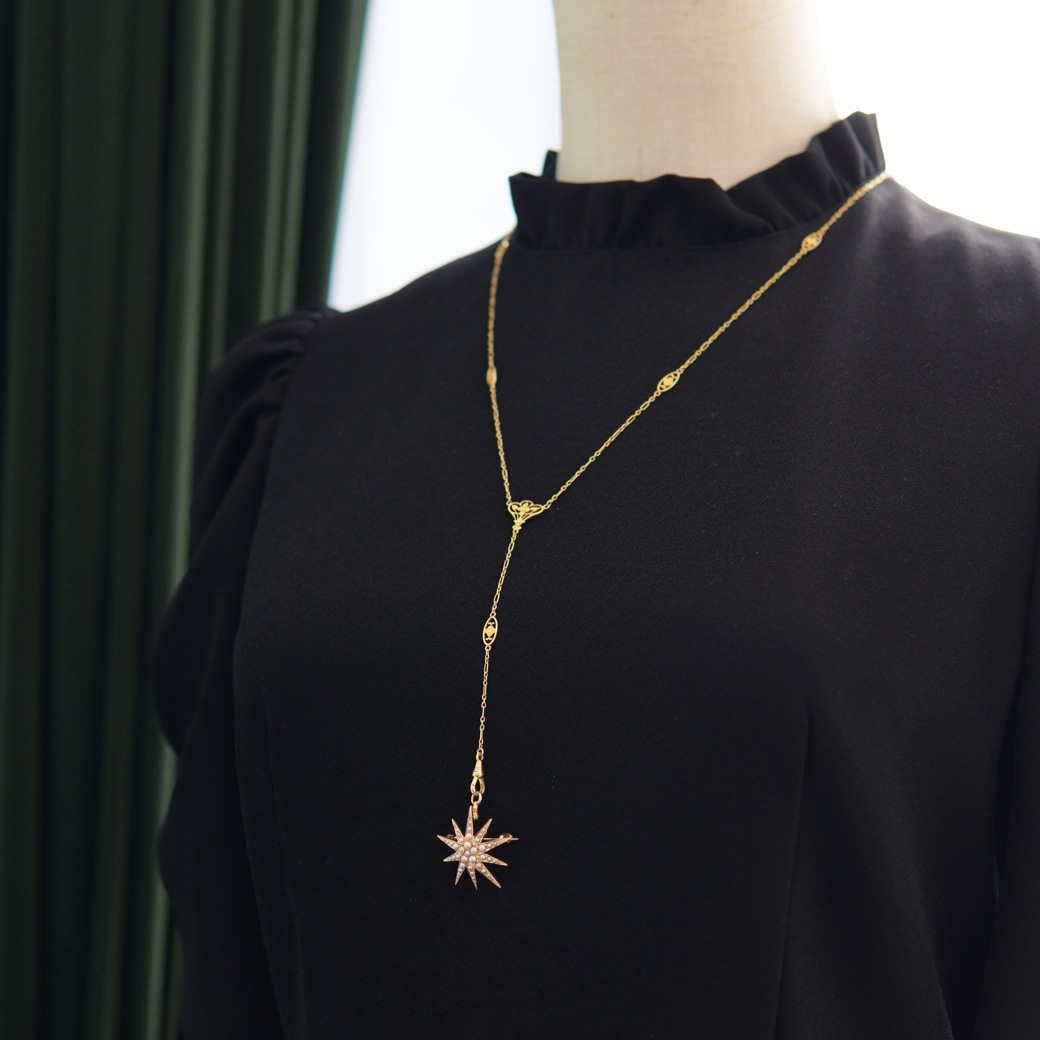 アンティークジュエリー ネックレス 花装飾 ゴールドチェーン アンティークネックレス