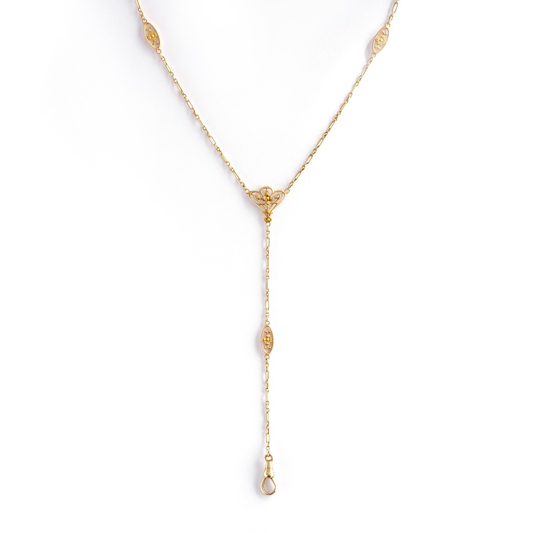 アンティークジュエリー ネックレス 花装飾 ゴールドチェーン アンティークネックレス