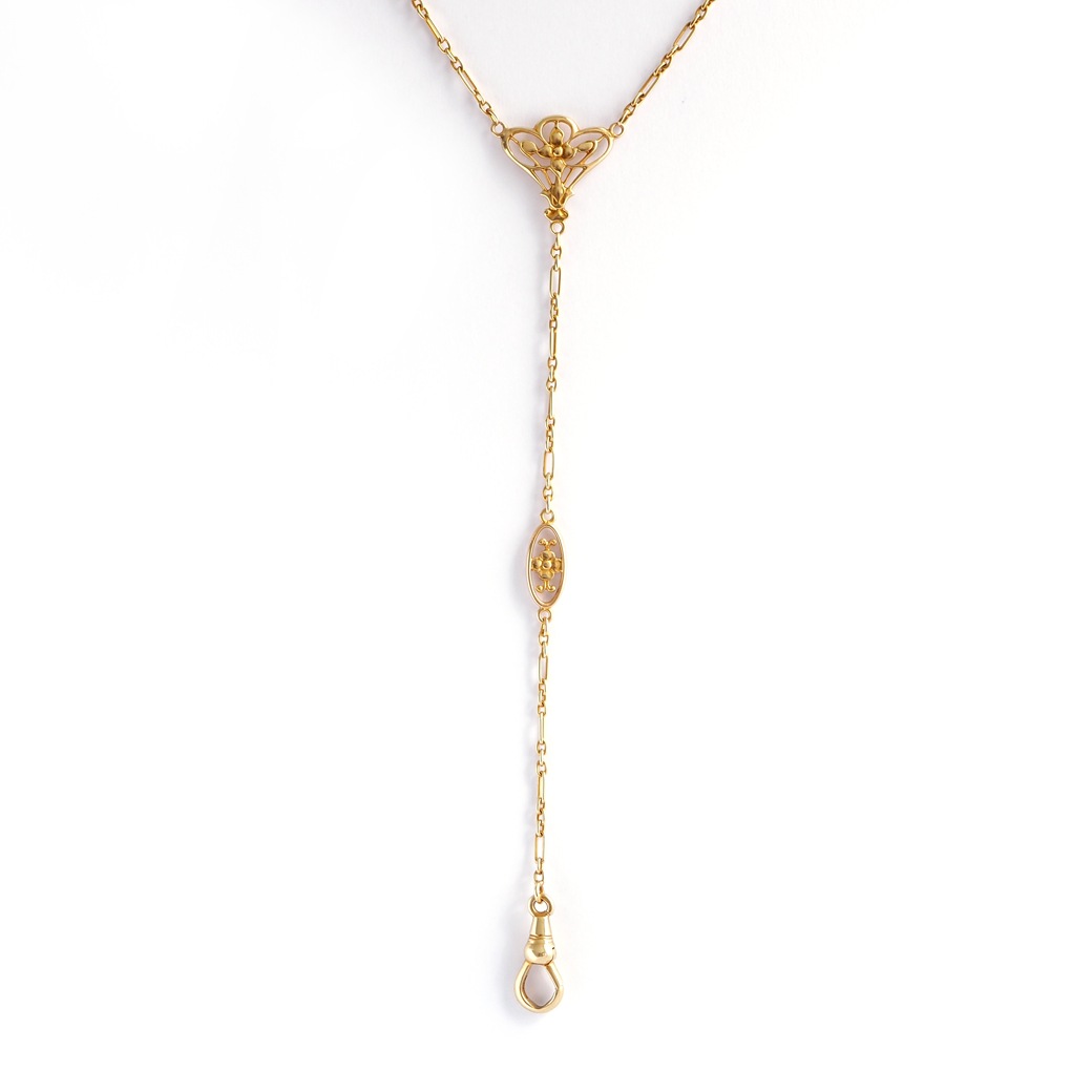 アンティークジュエリー ネックレス 花装飾 ゴールドチェーン アンティークネックレス