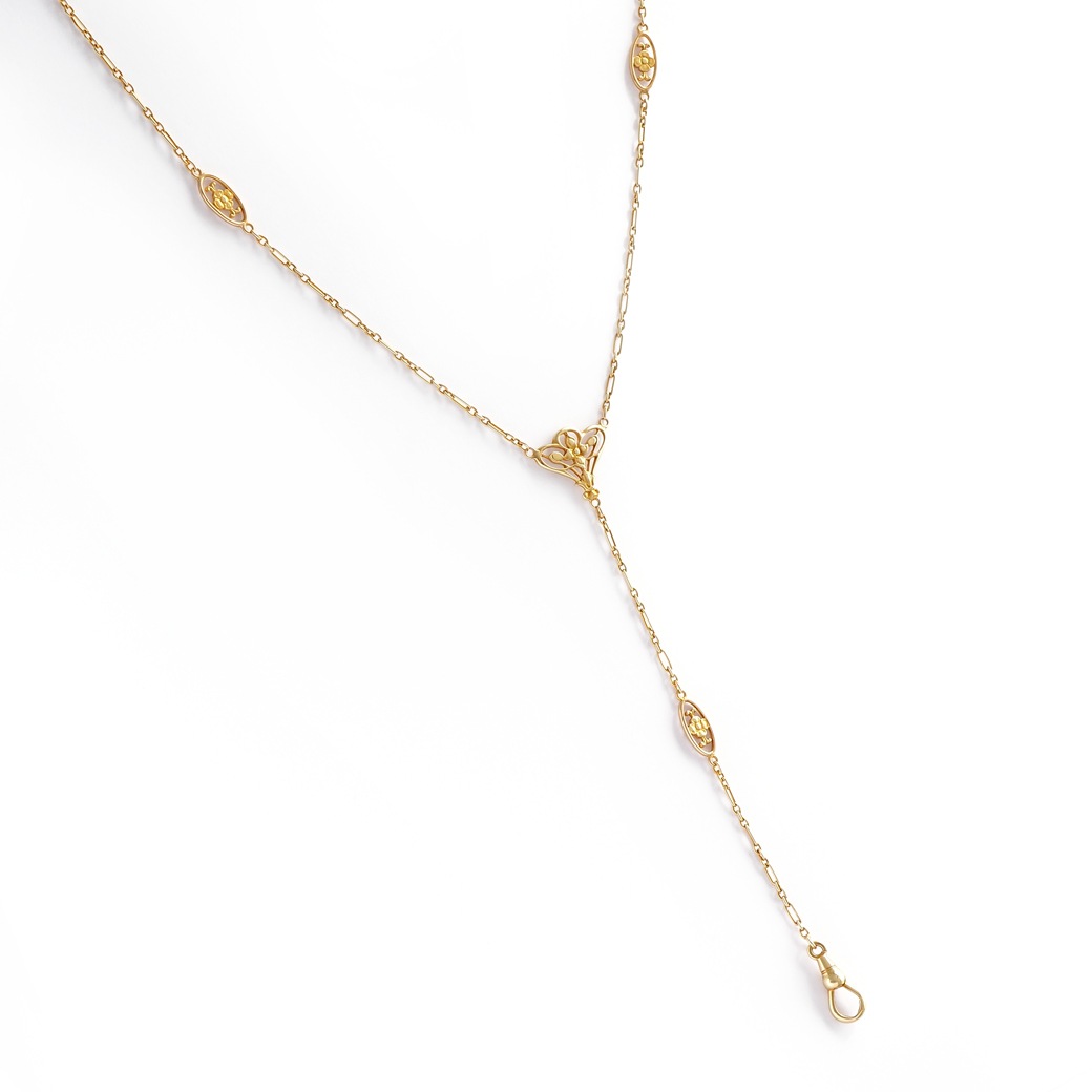 アンティークジュエリー ネックレス 花装飾 ゴールドチェーン アンティークネックレス