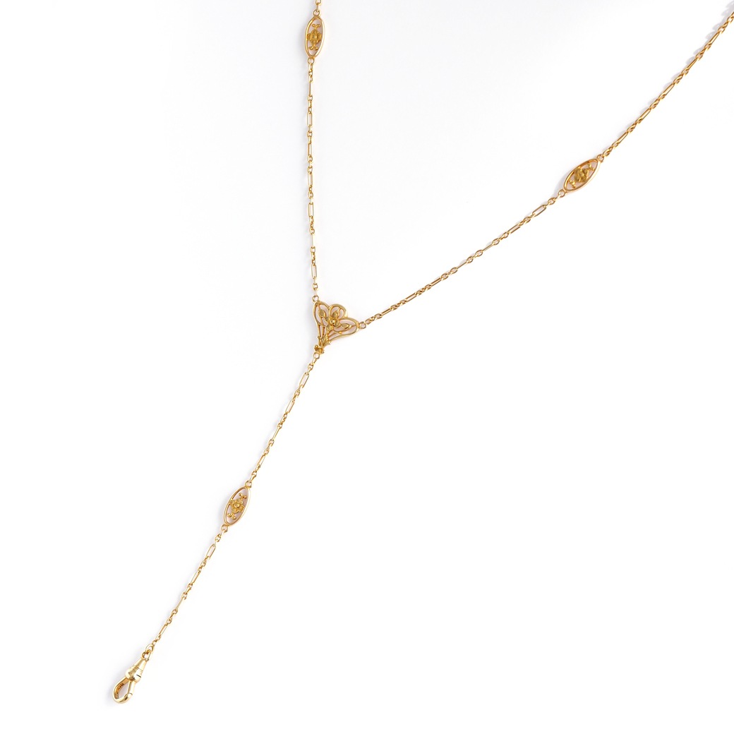 アンティークジュエリー ネックレス 花装飾 ゴールドチェーン アンティークネックレス