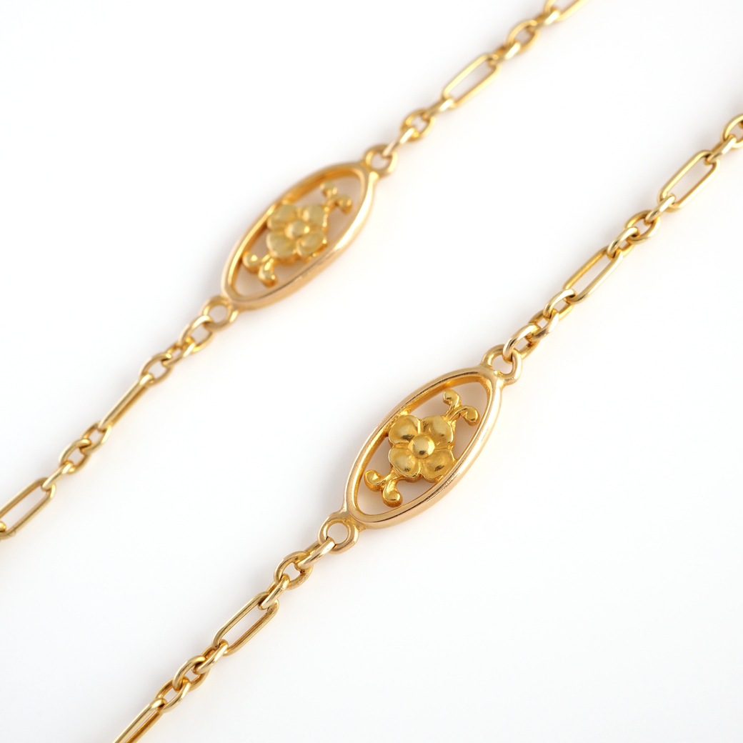 アンティークジュエリー ネックレス 花装飾 ゴールドチェーン アンティークネックレス