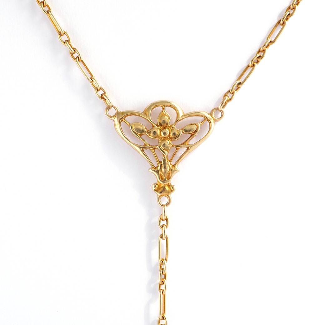 アンティークジュエリー ネックレス 花装飾 ゴールドチェーン アンティークネックレス