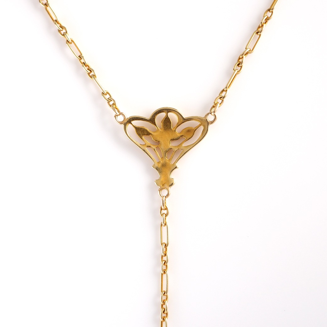 アンティークジュエリー ネックレス 花装飾 ゴールドチェーン アンティークネックレス