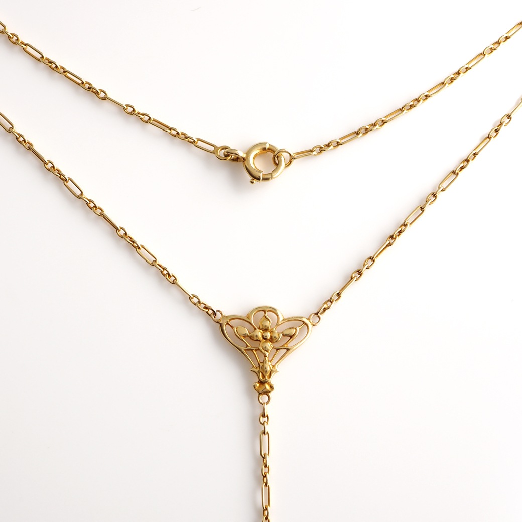 アンティークジュエリー ネックレス 花装飾 ゴールドチェーン アンティークネックレス