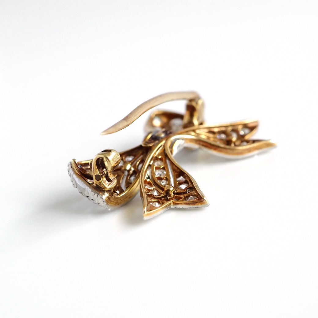 アンティークジュエリー ブローチ リボンモチーフ ダイヤモンド アンティークブローチ BOX付