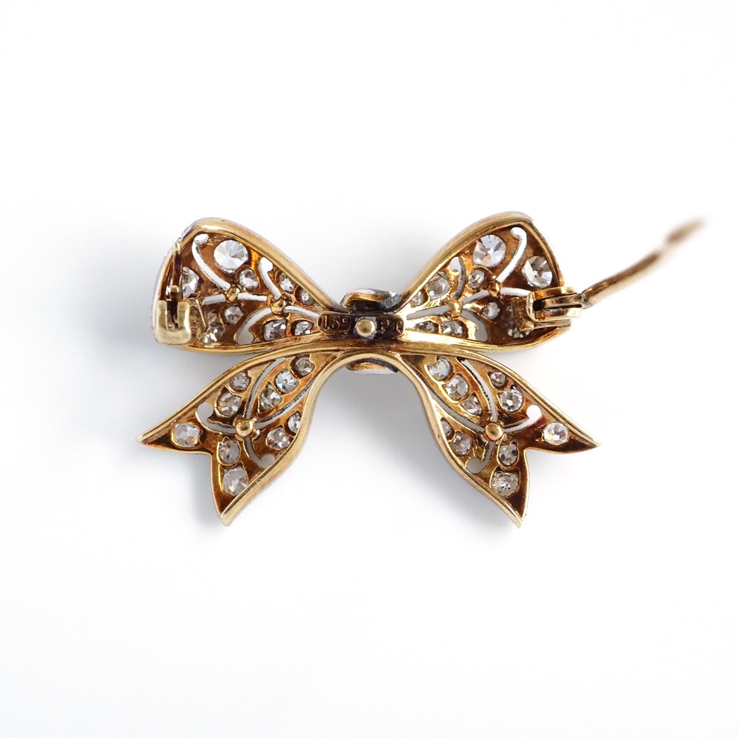 アンティークジュエリー ブローチ リボンモチーフ ダイヤモンド アンティークブローチ BOX付