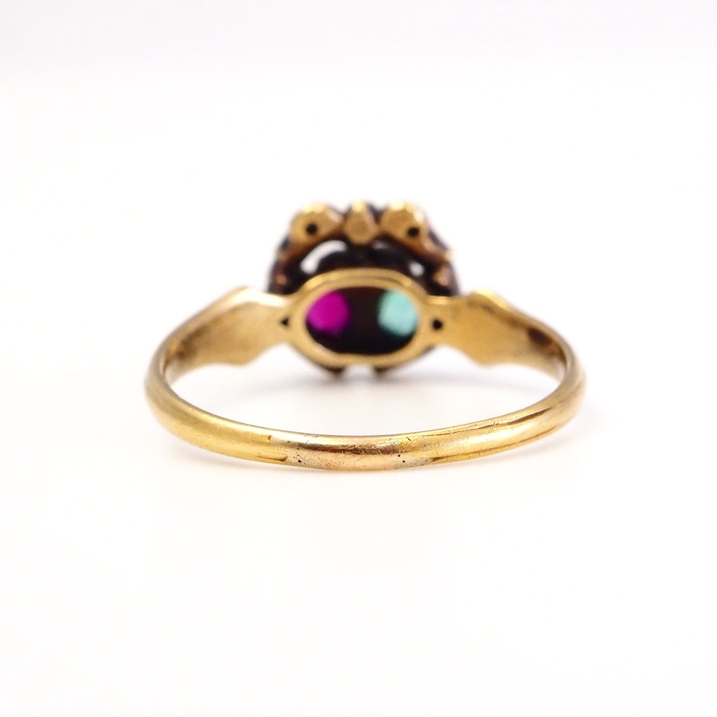 アンティークジュエリー アンティークリング ルビー エメラルド ダブルハート アンティークリング